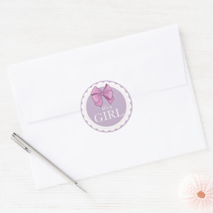 Sticker Rond Chic C'est Une Fille Ruban Rose Violet