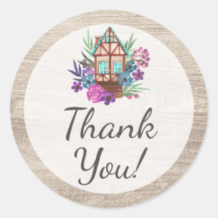 Sticker Rond Chic chalet rustique Cabine  bois Merci