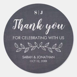 Sticker Rond Chic Chic Chalkboard Monogramme Merci Mariage Fave