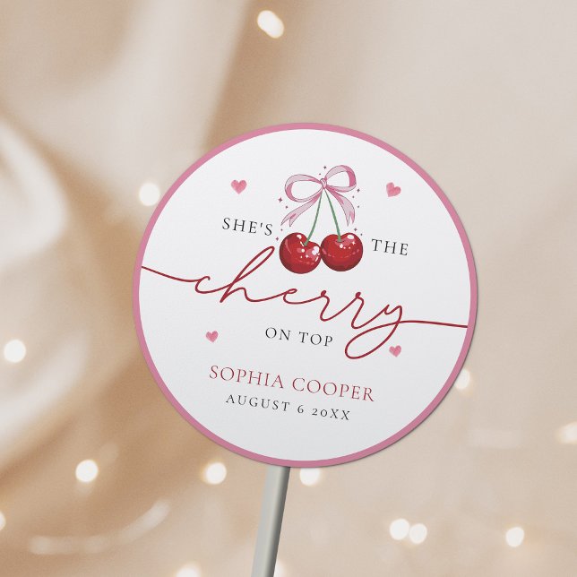 Sticker Rond Chic Coquette Cerise sur le dessus Baby Shower (Créateur téléchargé)