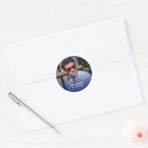 Sticker Rond Chic Dégradé Navy Photo Anniversaire Merci