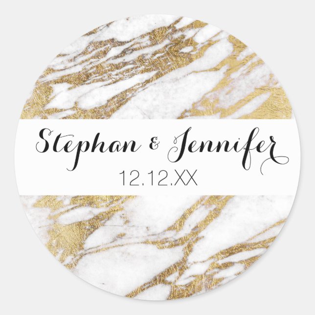 Sticker Rond Chic Elegant blanc et or marbre Motif (Devant)