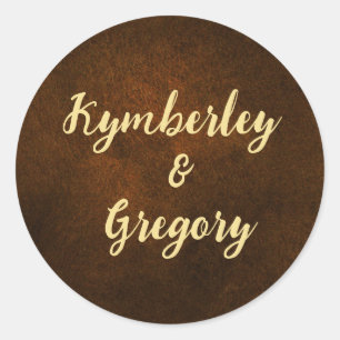 Sticker Rond Chic Elegant Brown foncé texturé or Accent