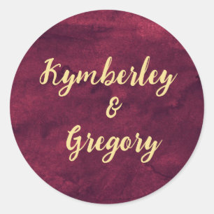 Sticker Rond Chic Elegant Burgundy Aquarelle foncé Or Accent