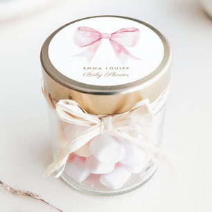 Sticker Rond Chic Elegant Coquette Rose Bow Baby shower fille