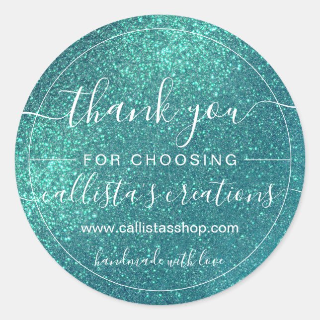 Sticker Rond Chic Elegant Turquoise Bleu Parkly Parties scintil (Devant)