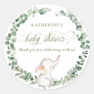Sticker Rond Chic Elephant Green Baby shower neutre genre