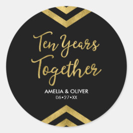 Sticker Rond Chic Faux Gold Chevron 10e anniversaire fête