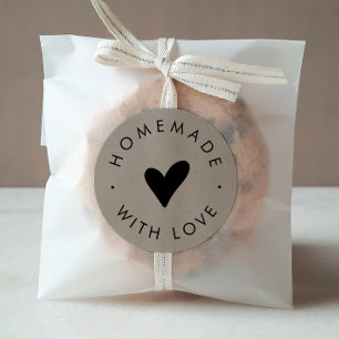 Sticker Rond Chic Faux Kraft Cœur Fait Maison Avec Amour
