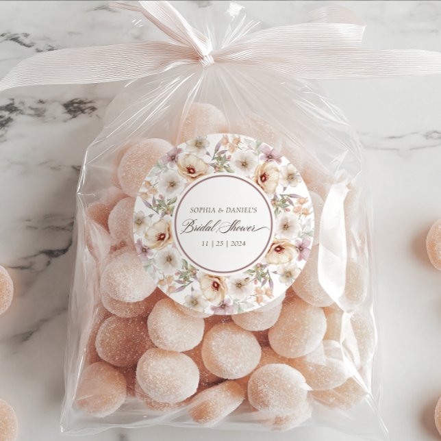 Sticker Rond Chic Fête de Mariage à l'aquarelle florale (Chic Floral Watercolor Bridal Shower Classic Round Sticker)