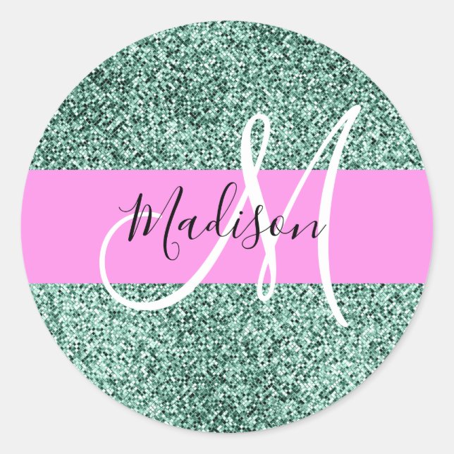 Sticker Rond Chic Glam rose Vert Parties scintillant Étincelle  (Devant)