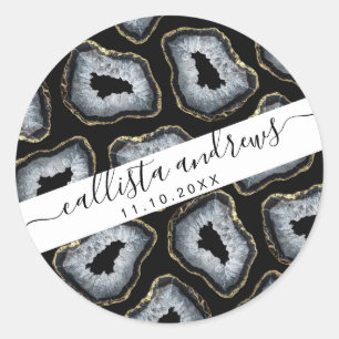 Sticker Rond Chic Gold Black White Agate Geode Stones