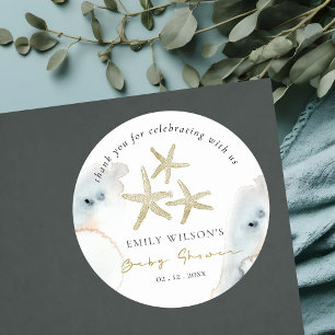 Sticker Rond Chic Gold Bleu Poussiéreux Etoile de Mer Baby Show