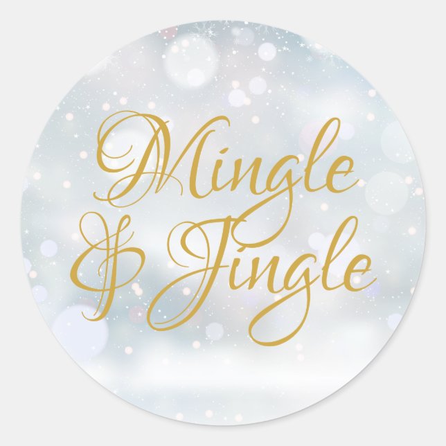 Sticker Rond Chic Gold Script Mingle Jingle Noël (Devant)