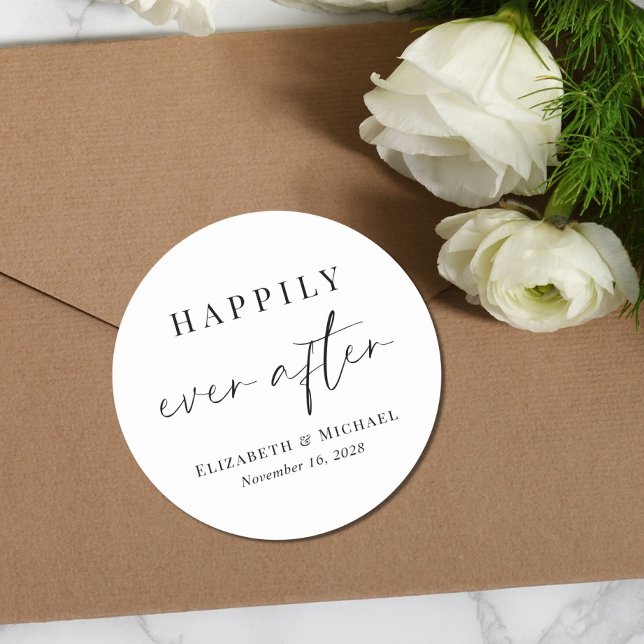 Sticker Rond Chic Heureux Jamais Après Mariage (Créateur téléchargé)