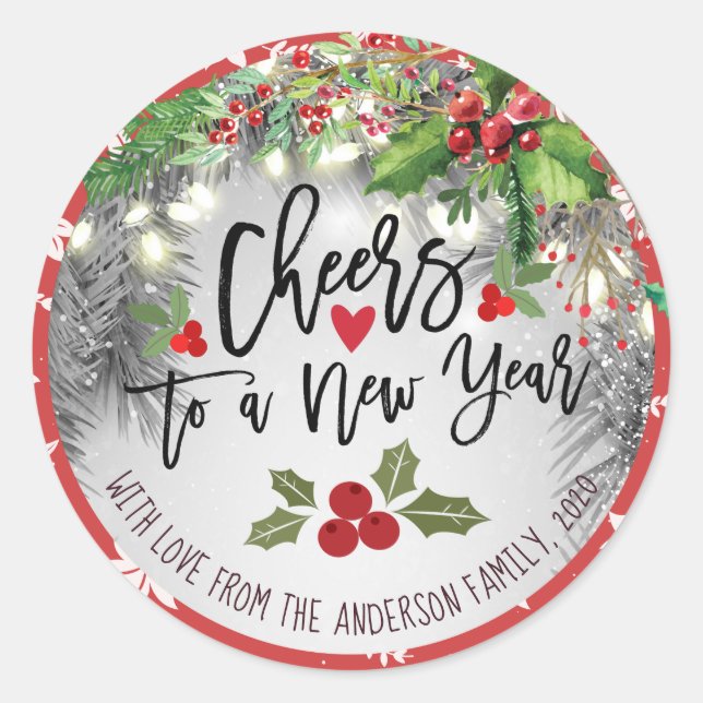 Sticker Rond Chic Joyeux Noël salue un nouvel an (Devant)
