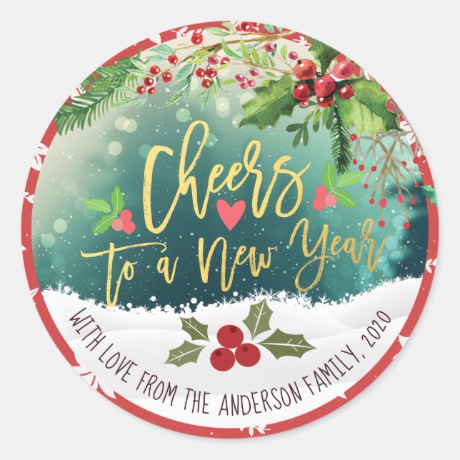 Sticker Rond Chic Joyeux Noël salue un nouvel an (Devant)
