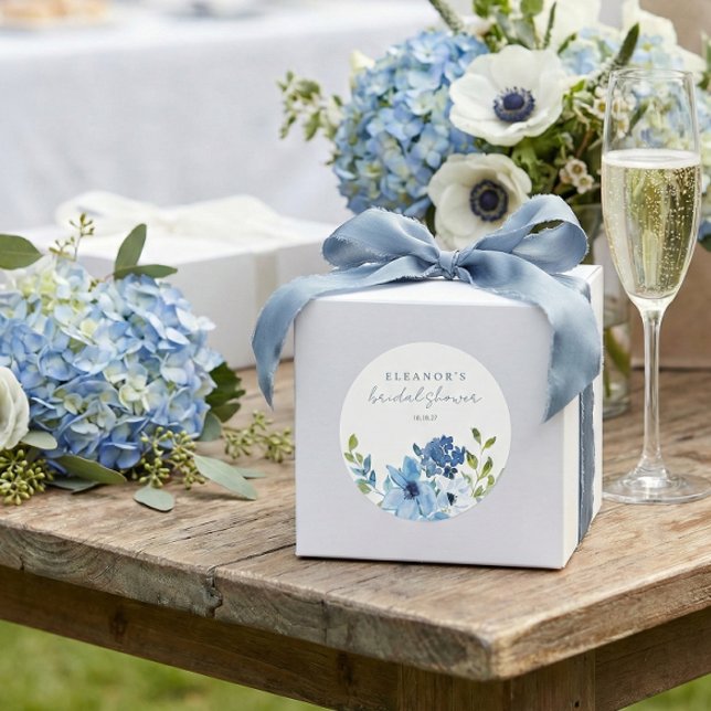 Sticker Rond Chic Light Blue Fleurs Aquarelle Fête de Mariage  (Créateur téléchargé)