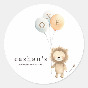 Sticker Rond Chic Little Cute Lion 1ère fête d'anniversaire