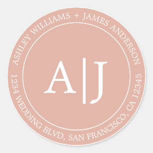 Sticker Rond Chic Mariage Monogramme Adresse de retour Dusty Pi