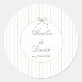 Sticker Rond Chic Minimalist Stripe Green Wedding 