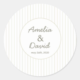 Sticker Rond Chic Minimalist Stripe Green Wedding 