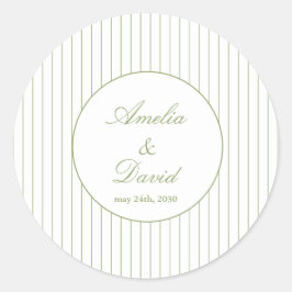 Sticker Rond Chic Minimalist Stripe Green Wedding 