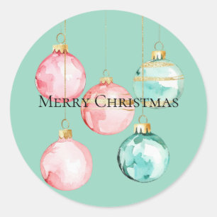 Sticker Rond Chic Mint rose or ornements de Noël