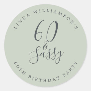 Sticker Rond Chic Moderne 60 Ans Anniversaire Vert Pastel Sassy