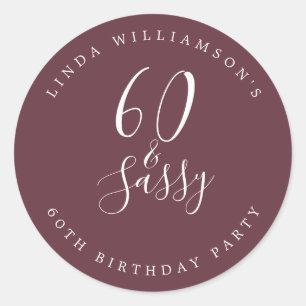 Sticker Rond Chic Moderne 60 Sassy Bourgogne 60e Anniversaire