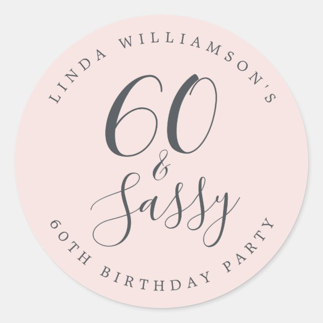 Sticker Rond Chic Moderne 60 Sassy Rose Pastel 60e Anniversaire (Devant)