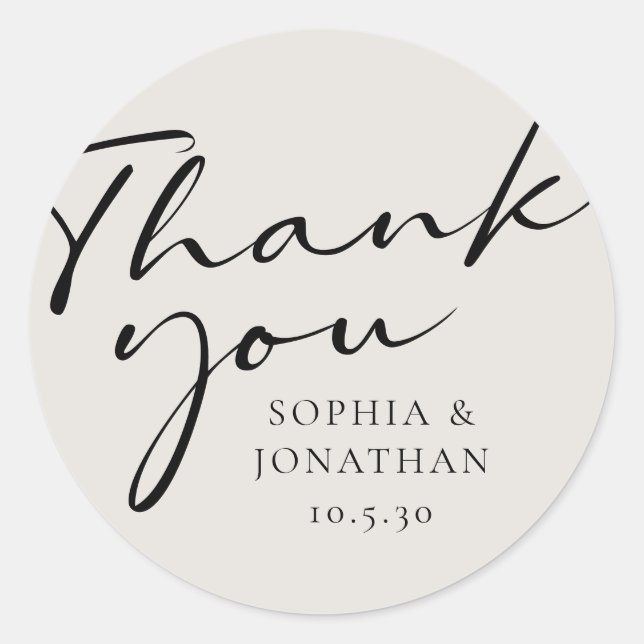 Sticker Rond Chic Moderne Calligraphie Mariage Favoriser Merci (Devant)