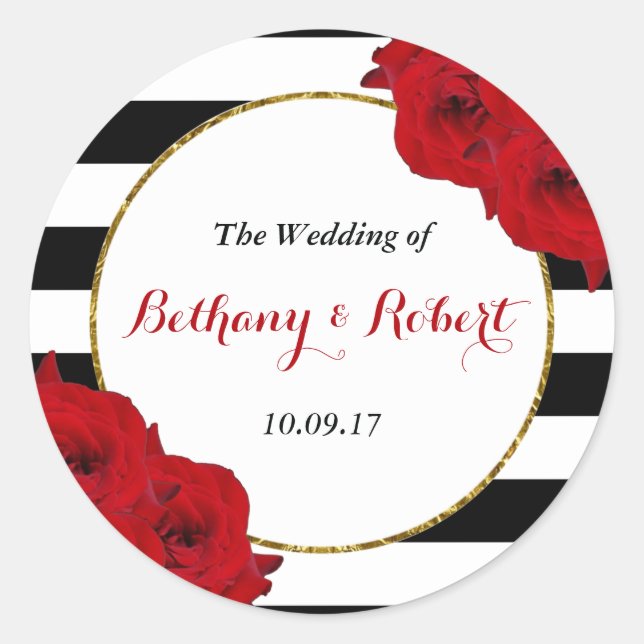 Sticker Rond Chic Moderne Luxe Mariage Collection - Roses rouge (Devant)