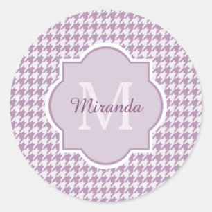 Sticker Rond Chic Monogramme Lumière Purple Houndstooth Avec No