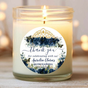 Sticker Rond Chic Navy Blue Floral Roses papillons Favoriser