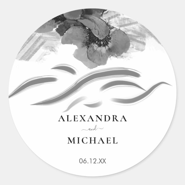 Sticker Rond Chic noir Mariage Fleurs Iris (Devant)