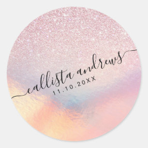 Sticker Rond Chic Parties scintillant rose Iridescente Dégradé 