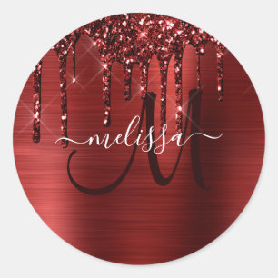 Sticker Rond Chic Parties scintillant rouge à goutte brossé ver