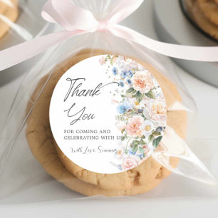 Sticker Rond Chic Pastel Blush Blanc Bleu Fête des mariées Flor