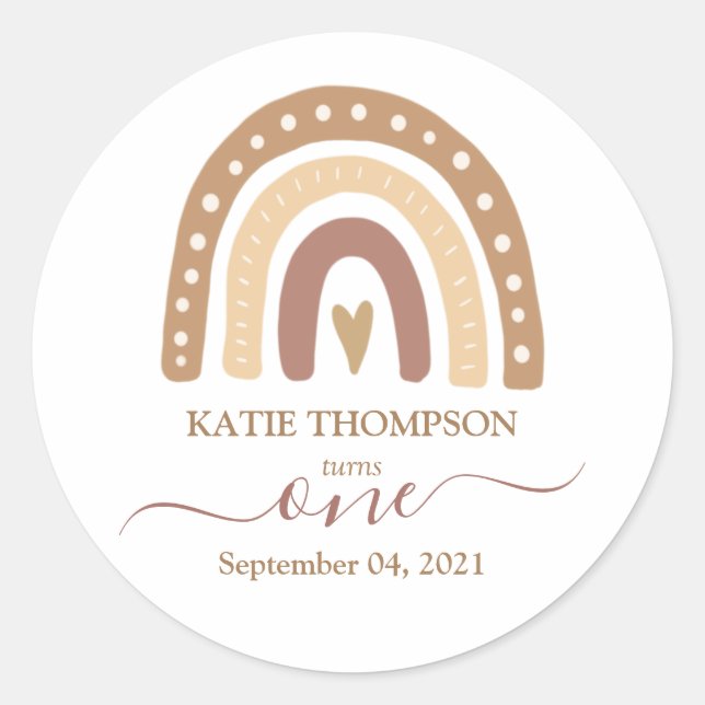 Sticker Rond Chic Pastel Brown Rainbow Boho Premier anniversair (Devant)