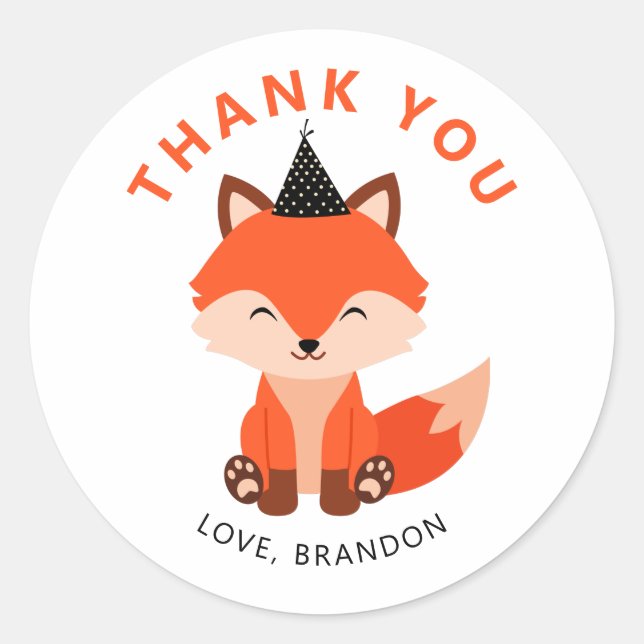 Sticker Rond Chic Petit Bébé Fox Casquette fête Anniversaire Fa (Devant)