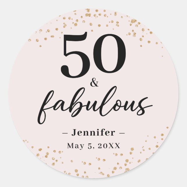 Sticker Rond Chic Pink 50 et fabuleuse fête d'anniversaire (Devant)