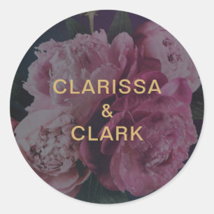 Sticker Rond Chic Pink Couples Noms Enveloppe Mariage
