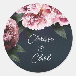 Sticker Rond Chic Pink Couples Noms Enveloppe Mariage