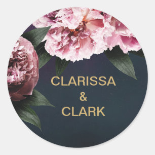 Sticker Rond Chic Pink Couples Noms Enveloppe Mariage