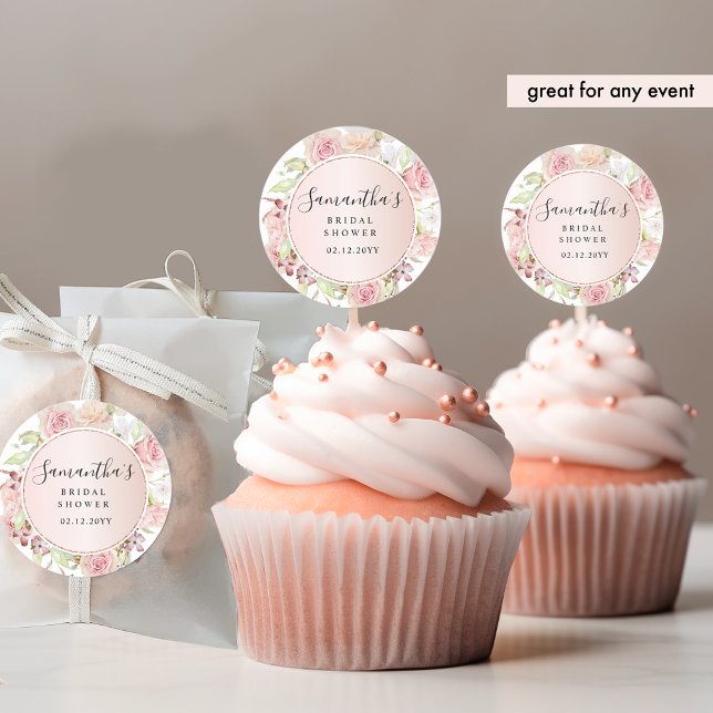 Sticker Rond Chic Rose, Blush Rose Gold Floral Tout Événement F (Créateur téléchargé)