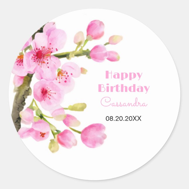 Sticker Rond Chic rose cerisier fleurs Sakura fête d'anniversai (Devant)