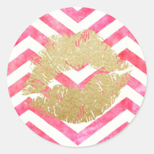 Sticker Rond Chic rose Chevron Gold Lips Saint Valentin