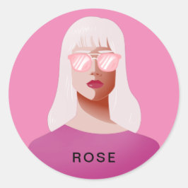 Sticker Rond Chic rose et classe femme