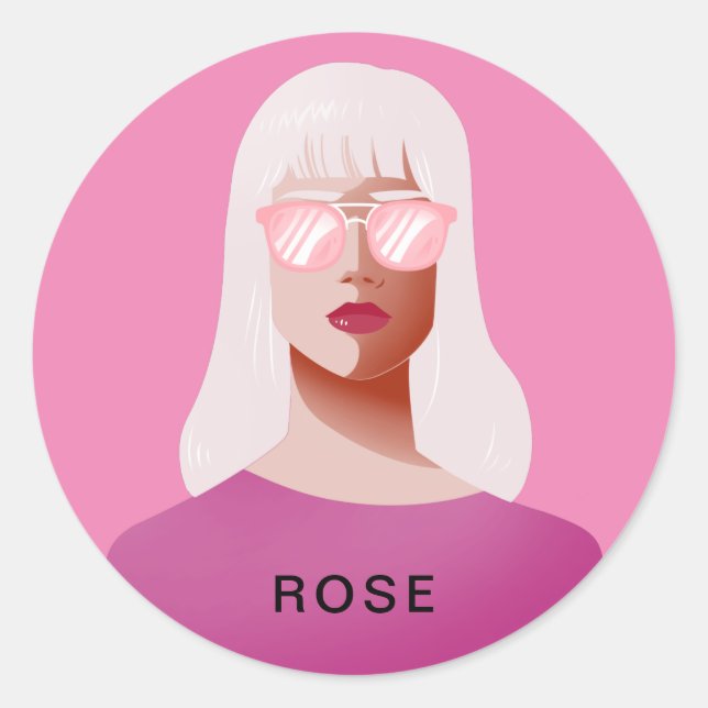 Sticker Rond Chic rose et classe femme (Devant)